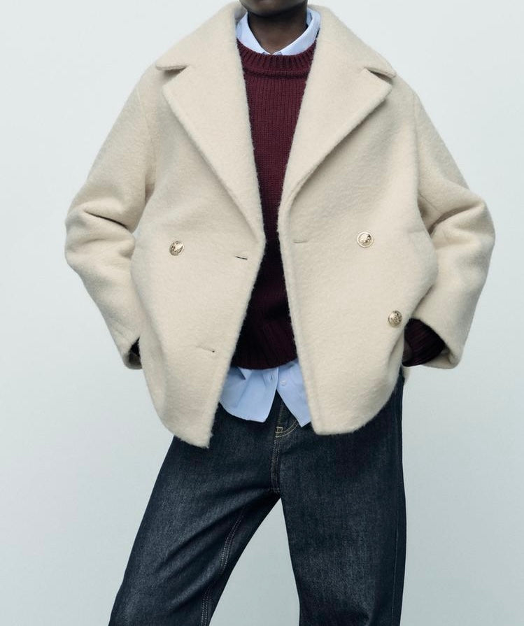 Manteau mis long bouclé - écru