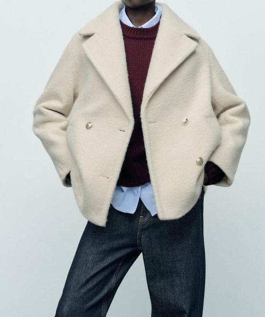 Manteau mis long bouclé - écru