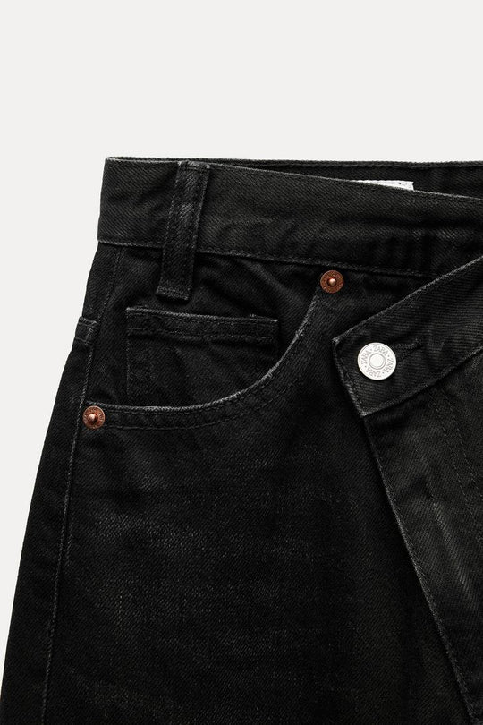 Jean trf wide leg cinturilla cruzada taille haute - Bleu soutenu