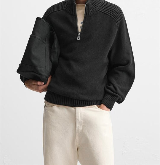 Pull à col cheminée avec zip - Gris Taupe