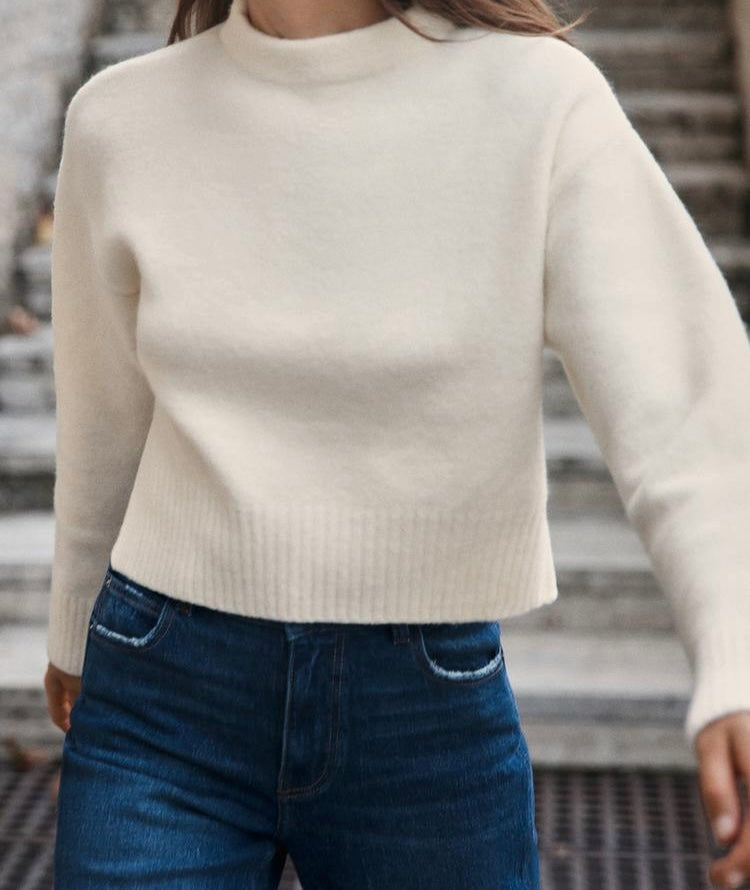 Pull court en maille douce - Gris moyen