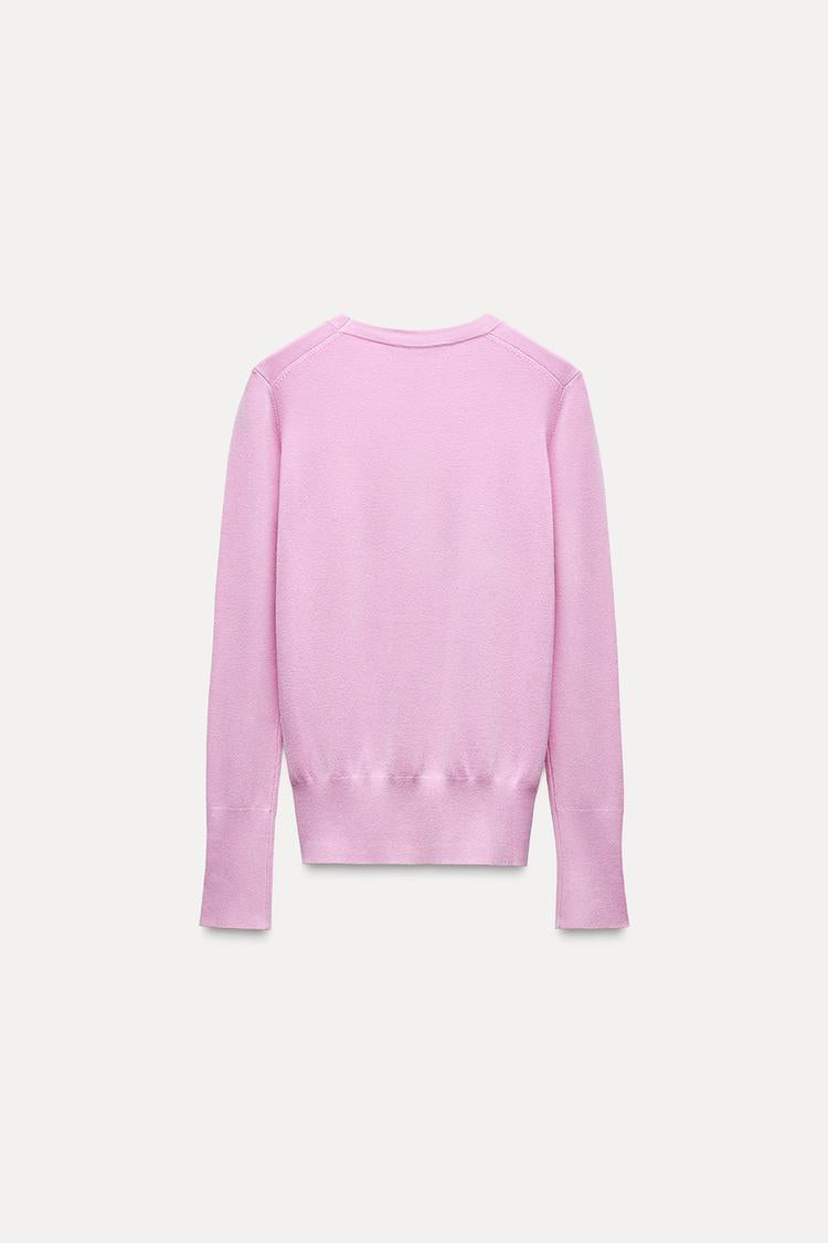 Pull basique en maille unie - Rose