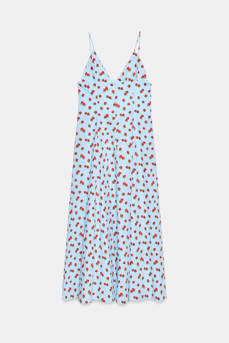 ROBE MI-LONGUE EN POPELINE IMPRIMÉE FRAISES