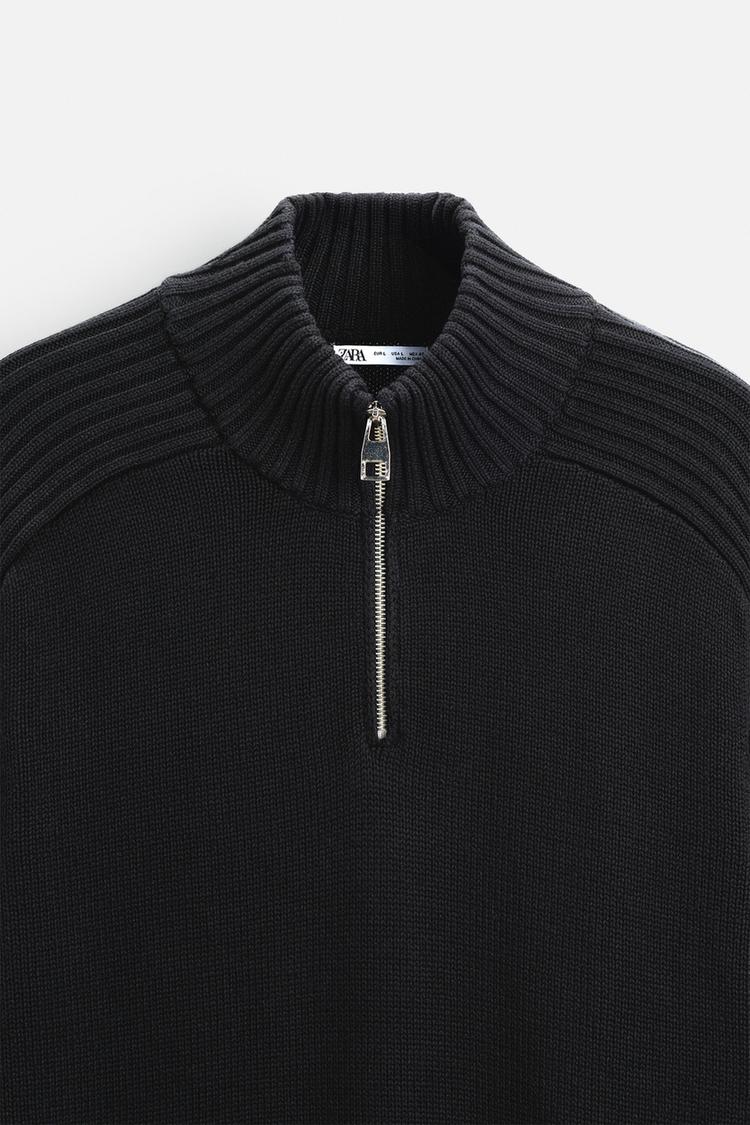 Pull à col cheminée avec zip - Vert olive