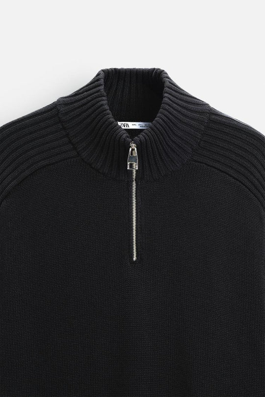 Pull à col cheminée avec zip - Vert olive