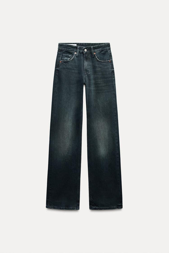 Jean trf wide leg taille normale - Bleu soutenu