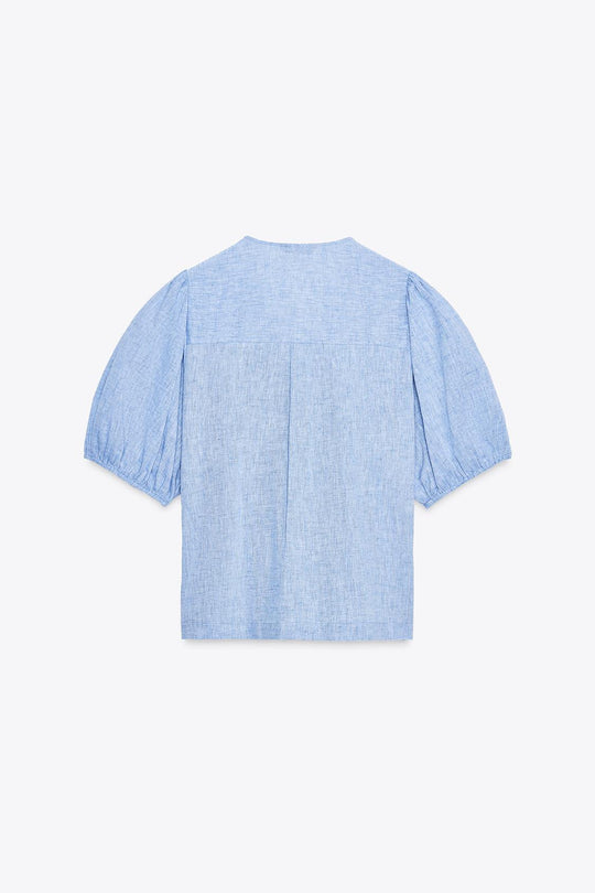 BLOUSE À LACETS AVEC LIN