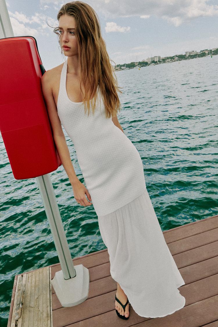 ROBE LONGUE HALTER EN MAILLE BIMATIÈRE