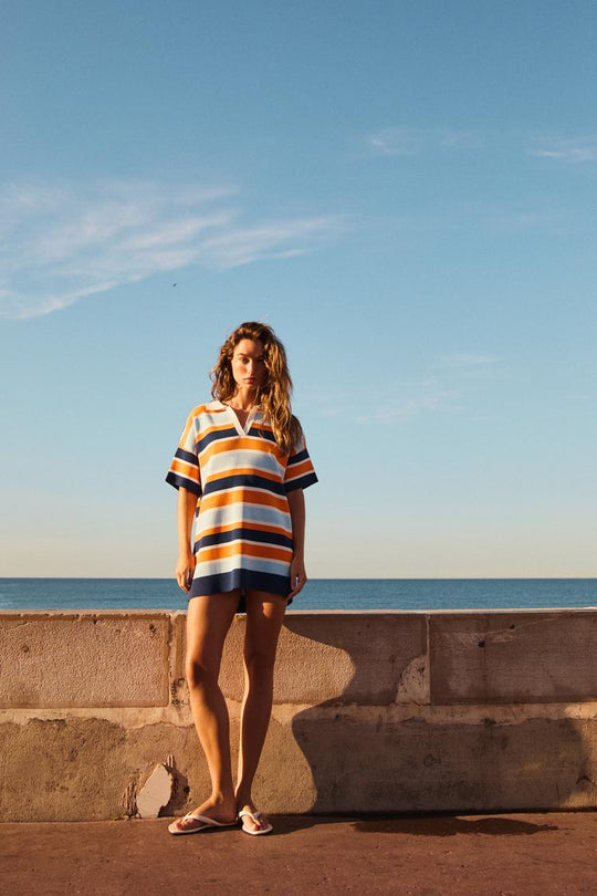 ROBE POLO EN MAILLE À RAYURES