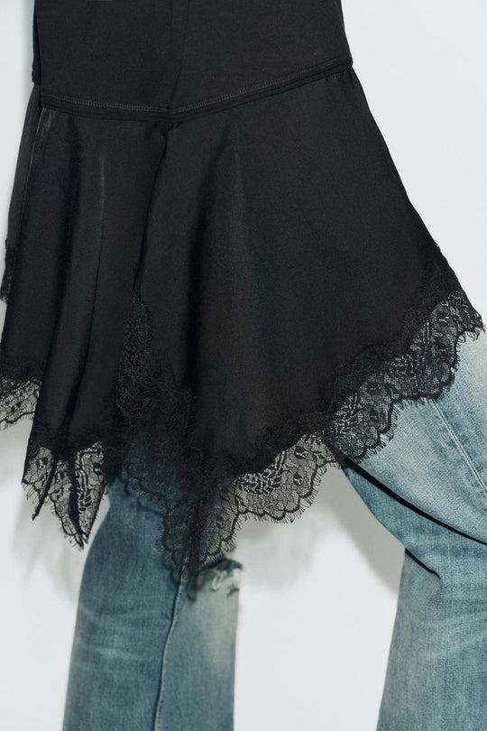 T-SHIRT EN MATIÈRES VARIÉES ET DENTELLE COL TUNISIEN