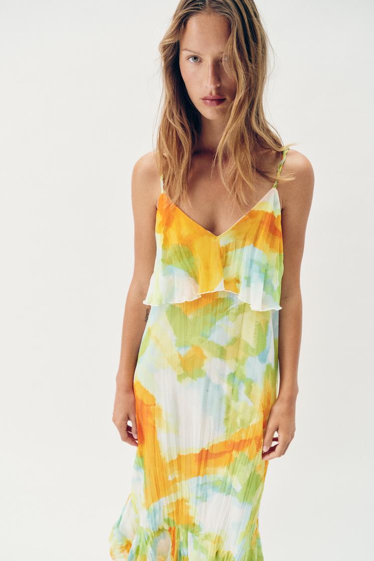 ROBE MI-LONGUE IMPRIMÉE À VOLANTS