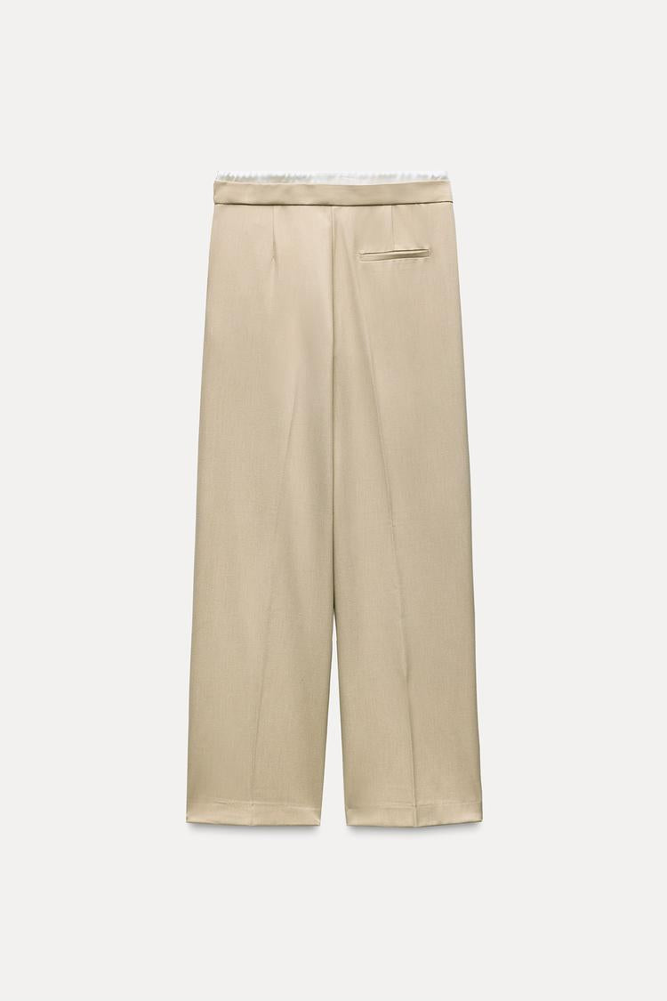 Pantalon large a taille double - Beige
