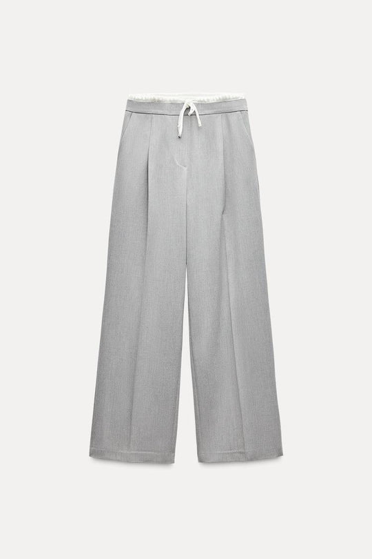 Pantalon large a taille double - Gris
