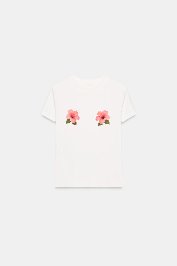 T-SHIRT MANCHES COURTES IMPRIME FLEUR