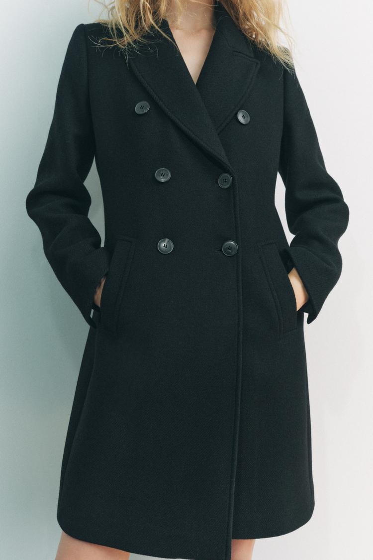Manteau à boutonnage croisé avec laine - Marron clair