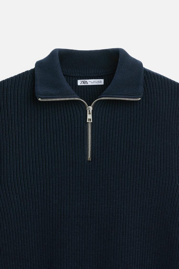 Pull zippé à col - écru