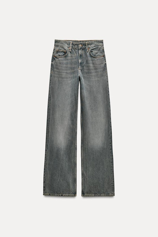 Jean trf wide leg taille normale - Gris chiné
