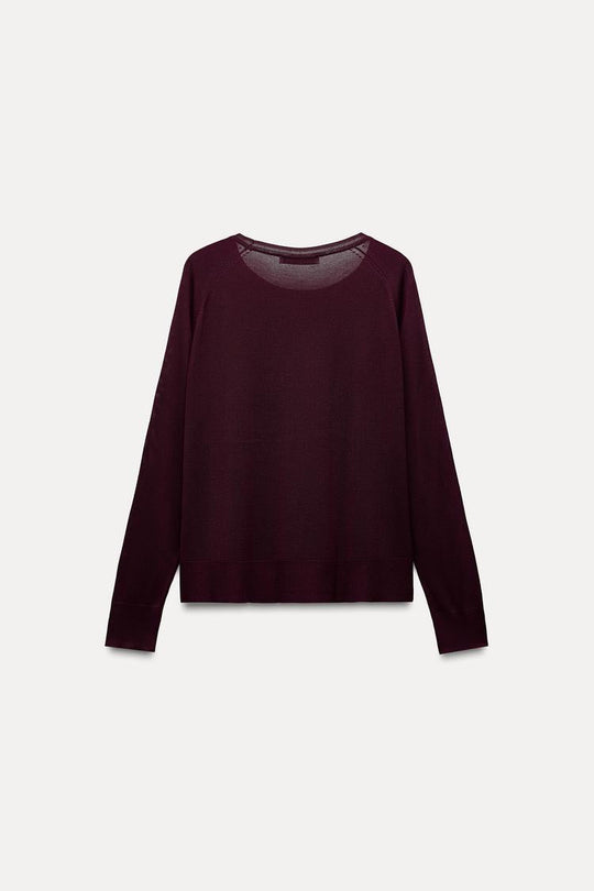 Pull basique en maille fine - bordeaux