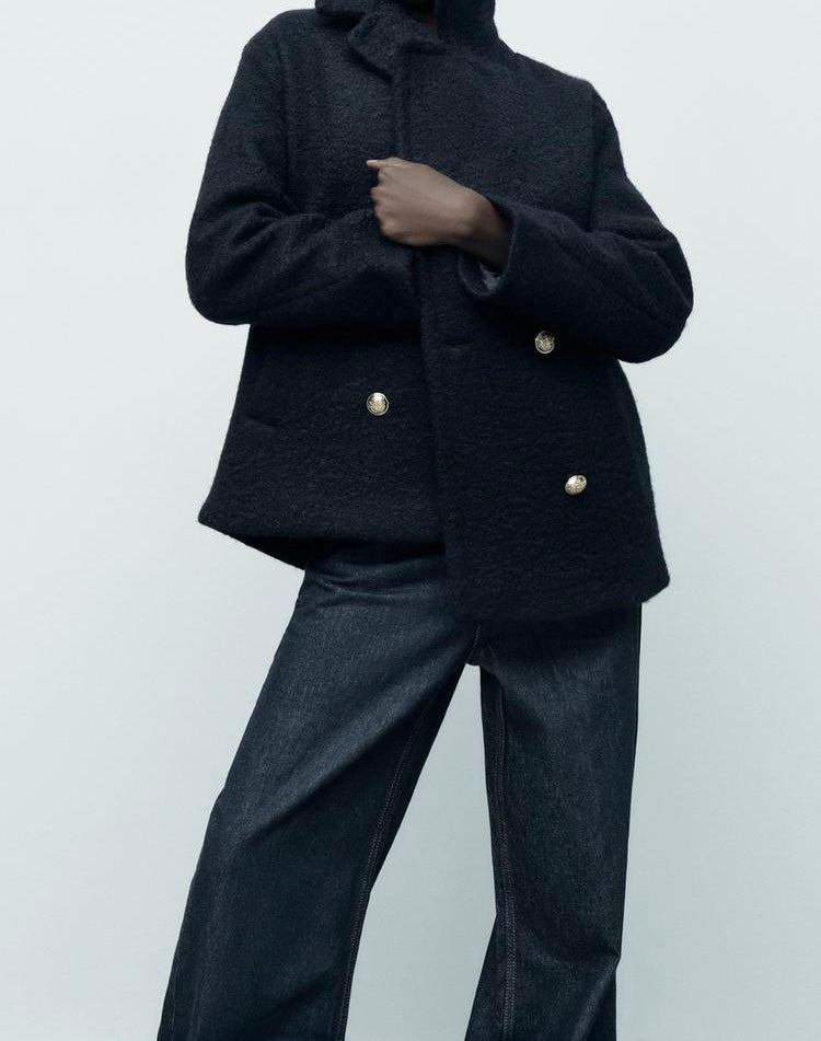 Manteau mis long bouclé - Noir