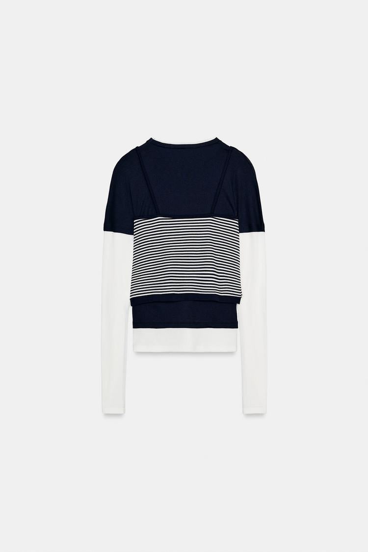 T-SHIRT EFFET TRIPLE À MANCHES LONGUES