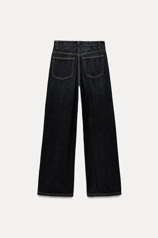 Jean trf wide leg cinturilla cruzada taille haute - Indigo