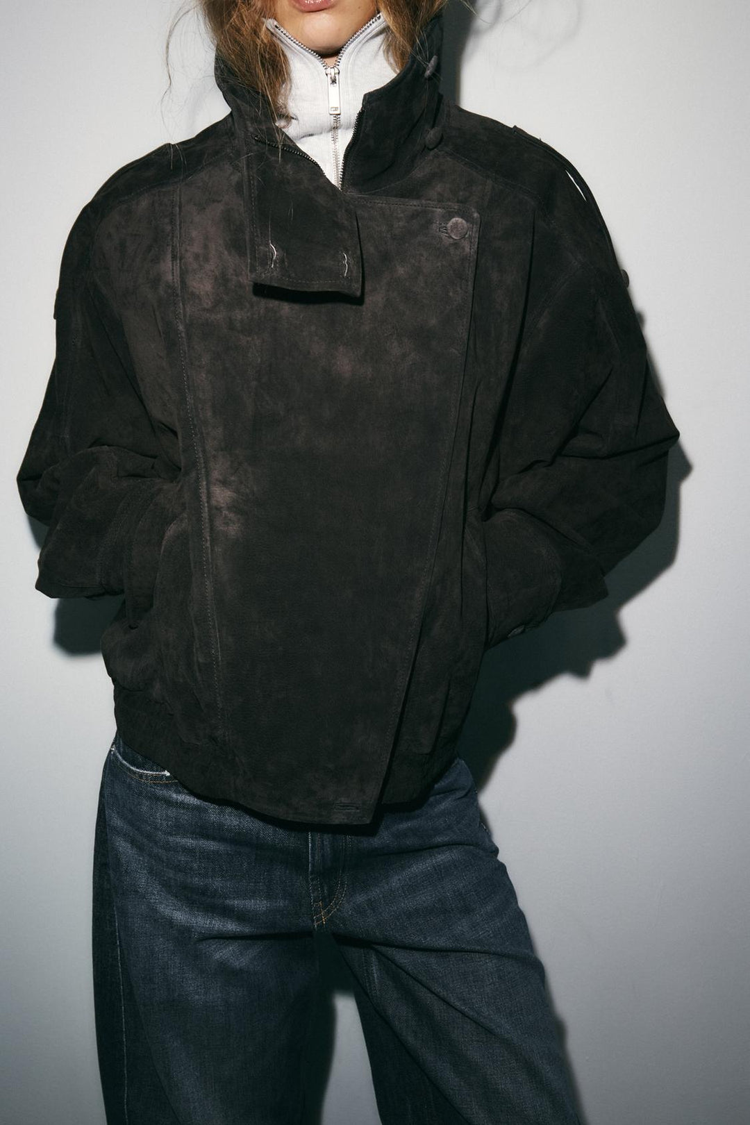 BLOUSON DE MOTARD 100% CUIT DAIM BOUTONS REVÊTUS