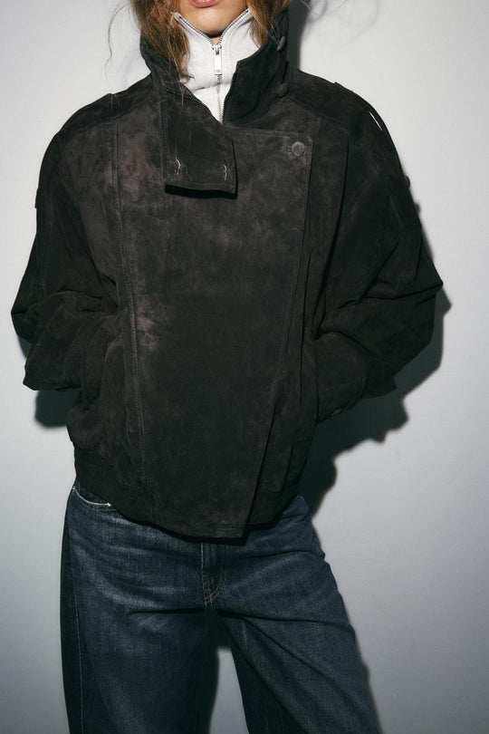 BLOUSON DE MOTARD 100% CUIT DAIM BOUTONS REVÊTUS