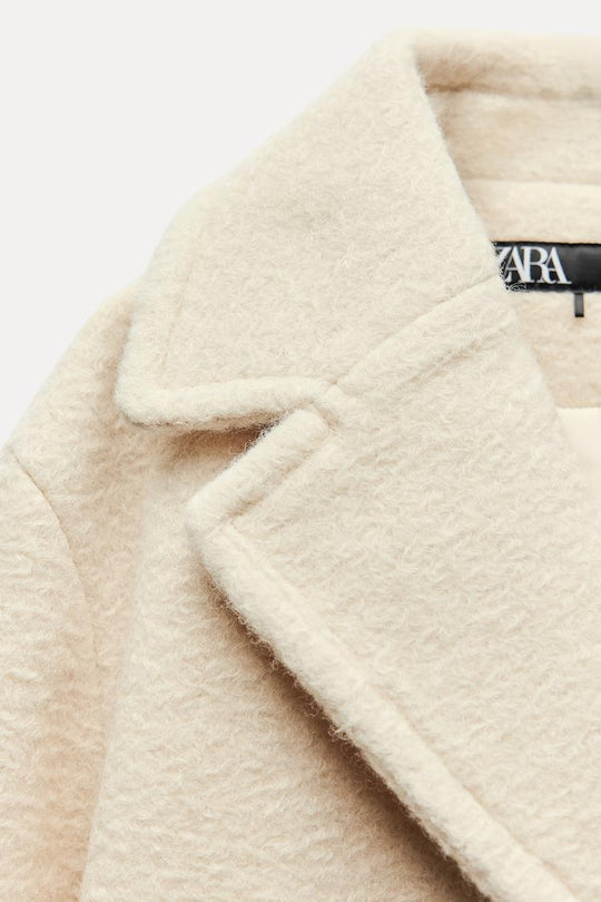 Manteau mis long bouclé - écru