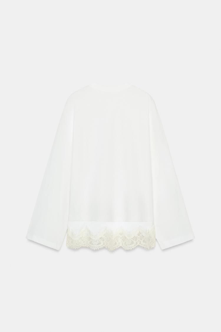 T-SHIRT EN MATIERES VARIEES AVEC DENTELLE