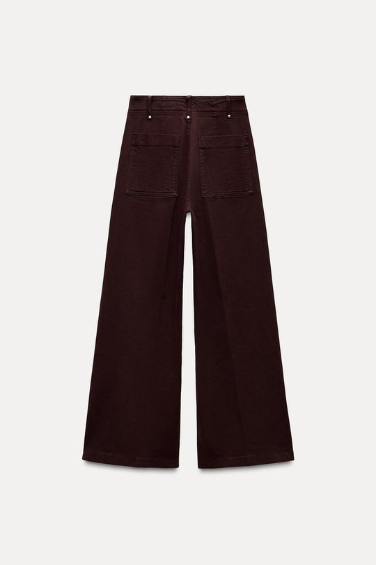 Jean coupe droite large et taille haute - Bordeaux