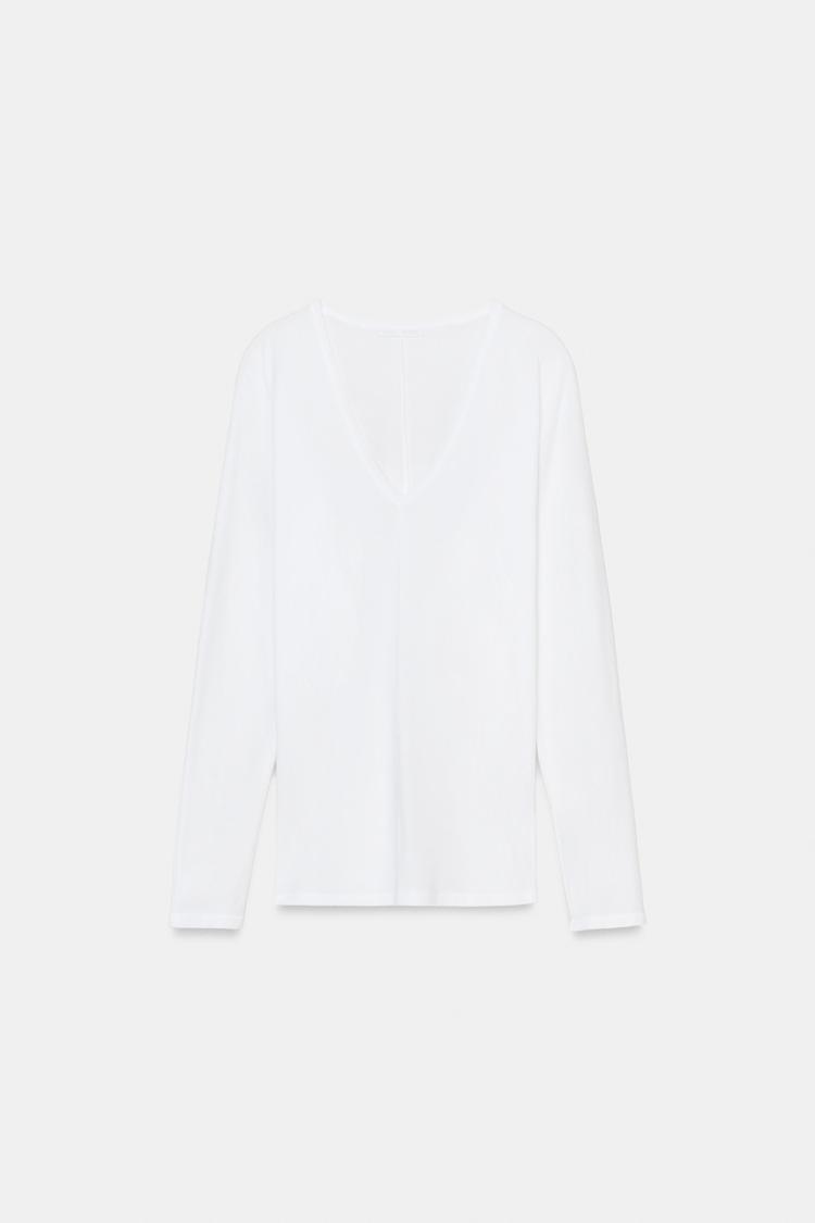 T-SHIRT EN COTON COL EN V
