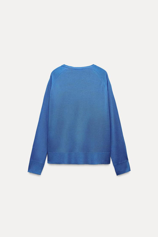 Pull basique en maille fine - Bleu
