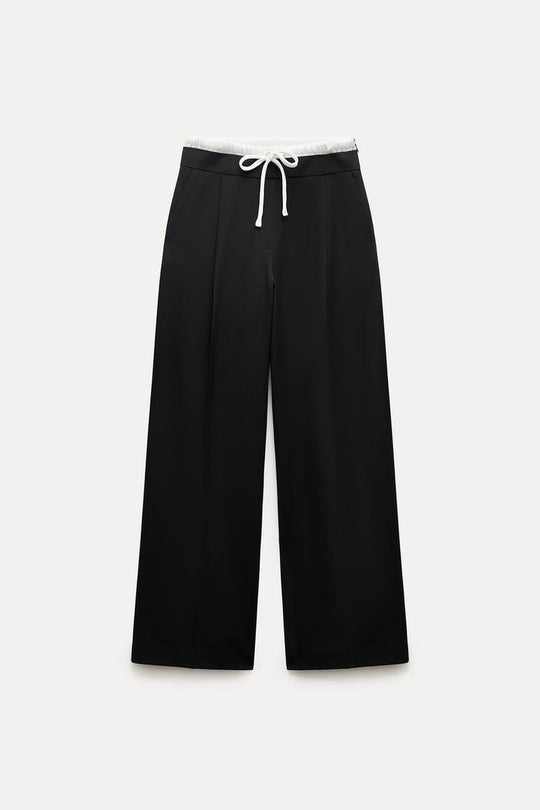 Pantalon large a taille double - Gris anthracite