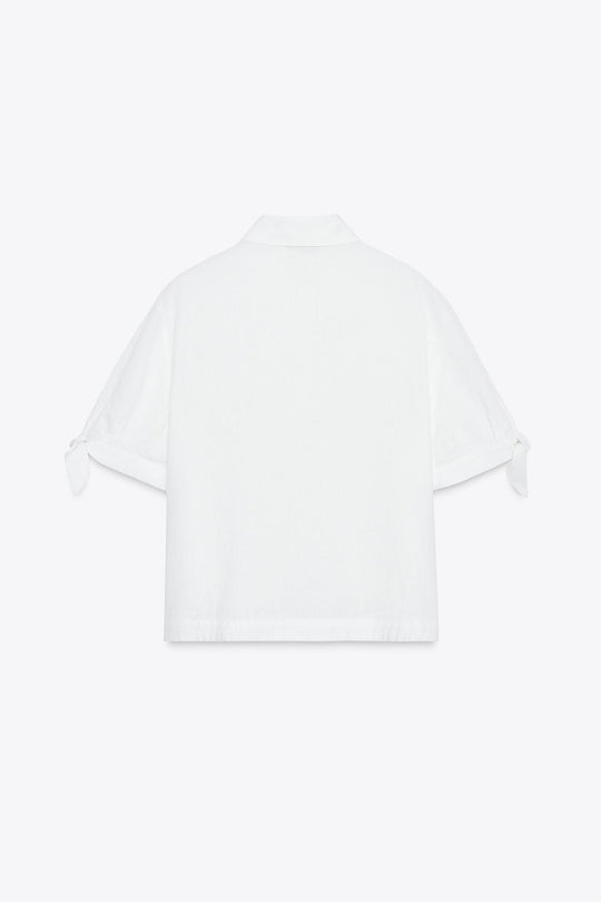 CHEMISE MANCHES COURTES AVEC LACETS EN RAMIE