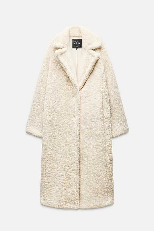 Manteau long effet mouton - Noir