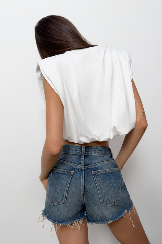 SHORT EN DENIM TRF DÉCHIRURES TAILLE MOYENNE