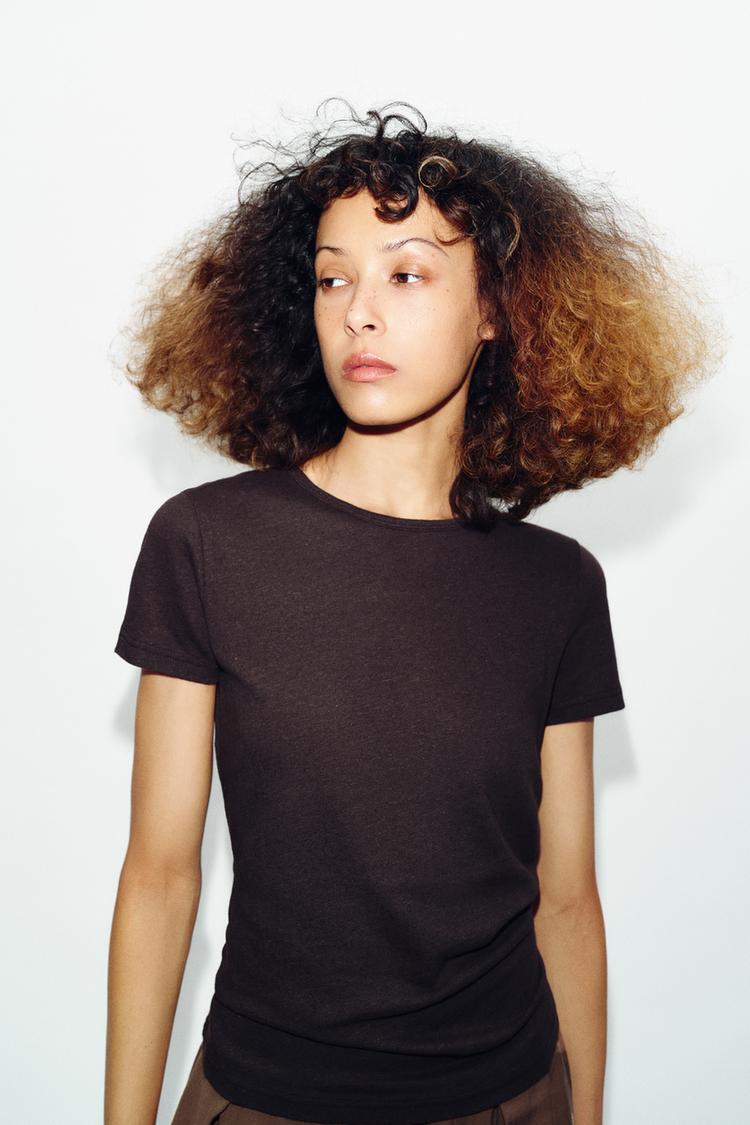 T-SHIRT MANCHES COURTES AVEC LIN