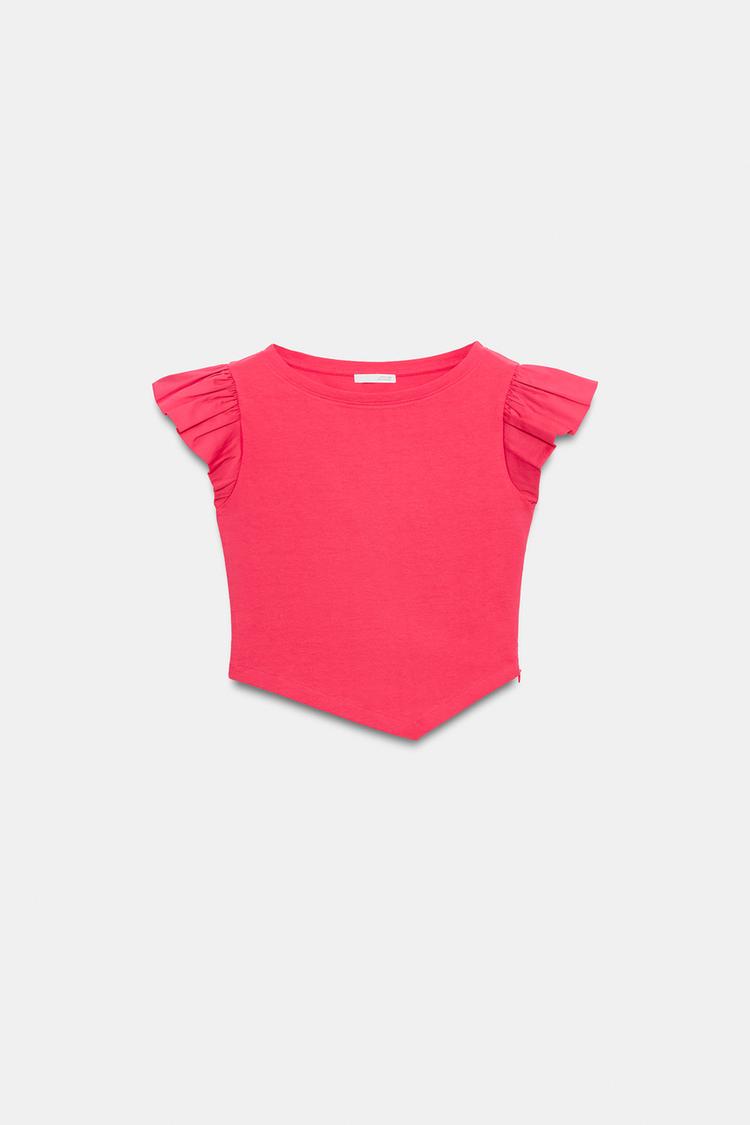 T-SHIRT MANCHES COURTES À VOLANTS