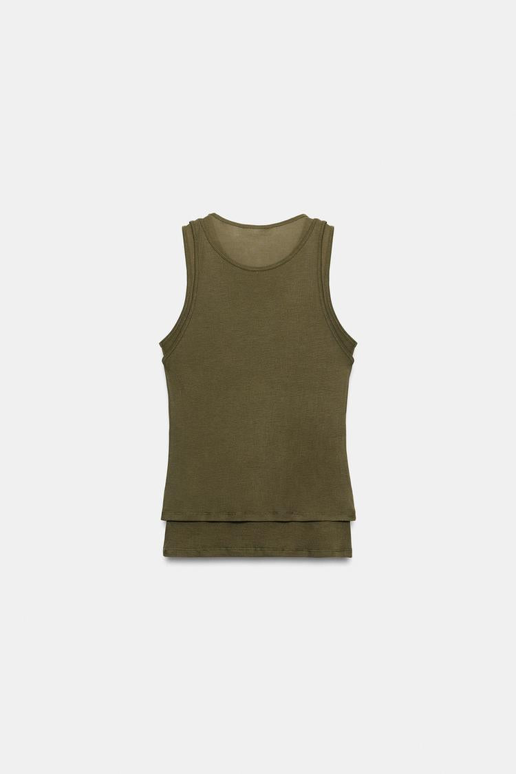 T-SHIRT EFFET DOUBLE SANS MANCHES
