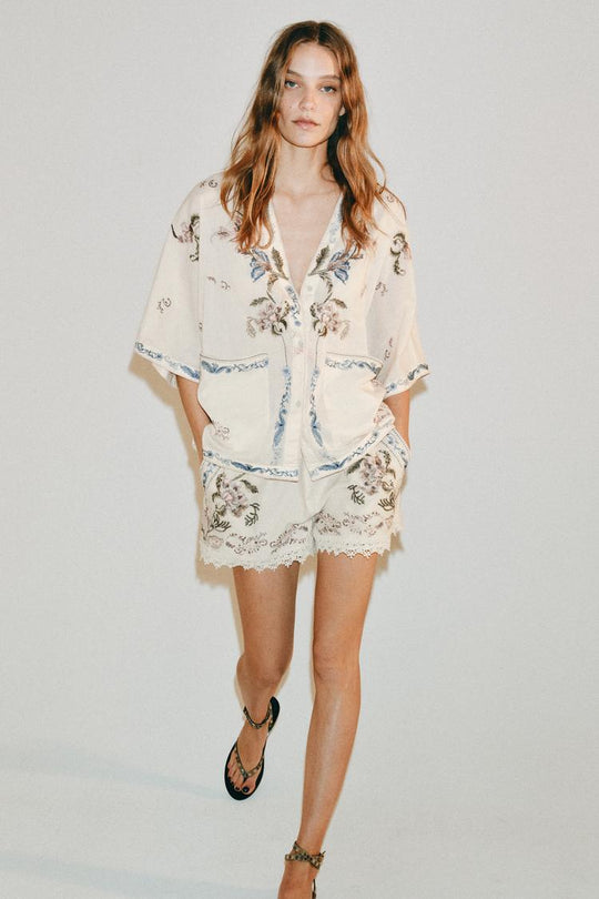 SHORT BRODÉ AVEC LIN ZW COLLECTION