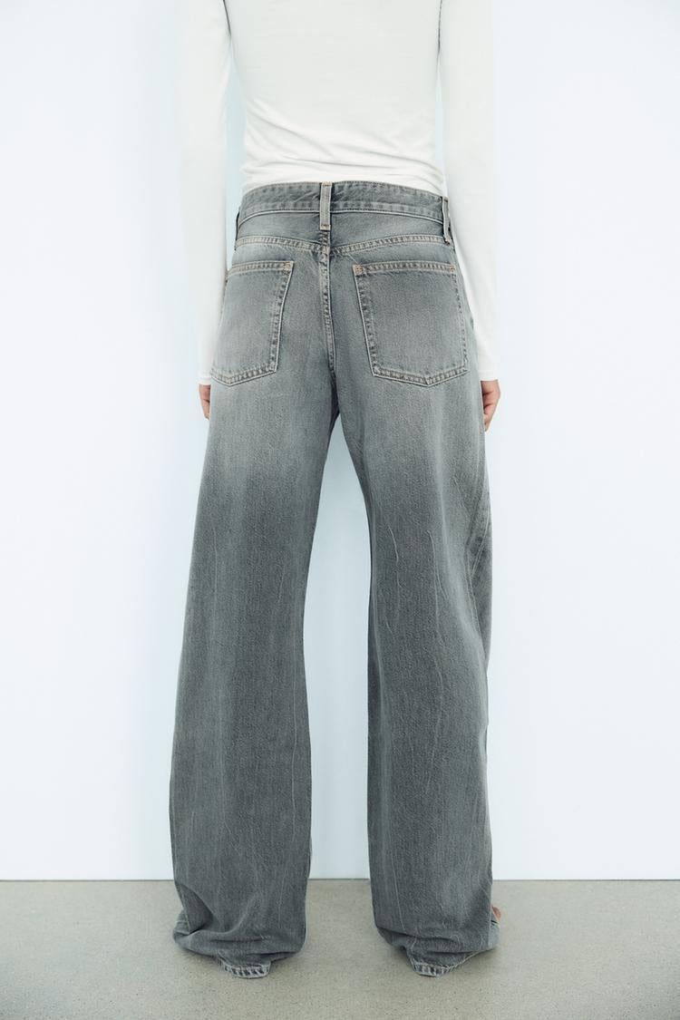 Jean trf wide leg taille normale - Gris chiné