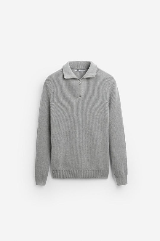 Pull zippé à col - Marron