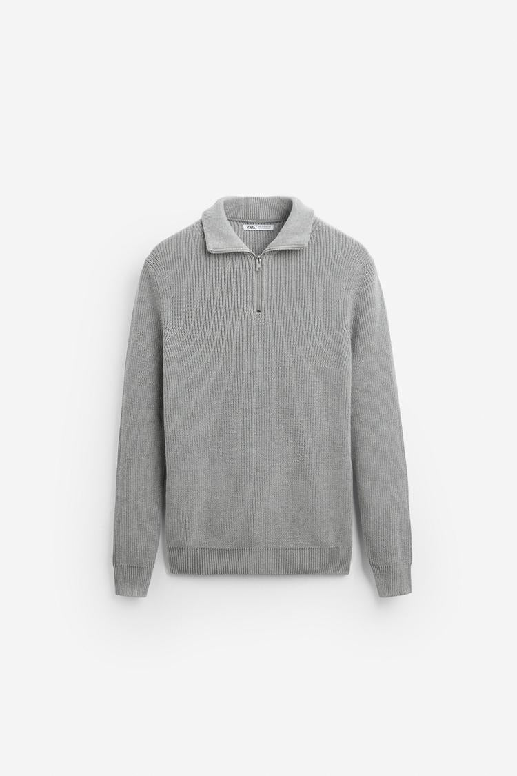Pull zippé à col - écru