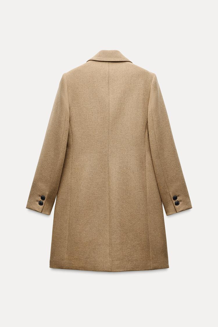 Manteau à boutonnage croisé avec laine - Marron clair