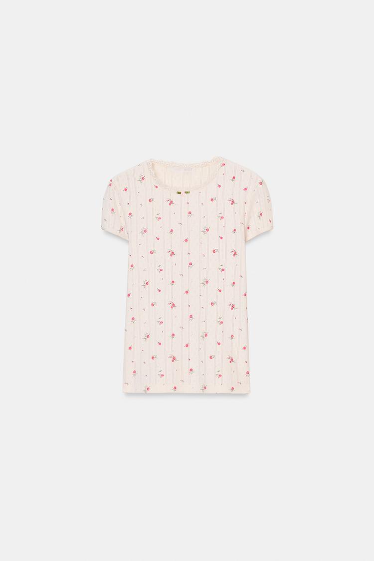 T-SHIRT POINTELLE FLEURS