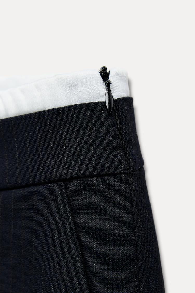 Pantalon large a taille double - Bleu marine