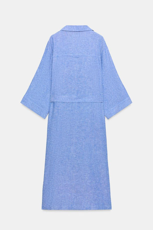 ROBE MI-LONGUE EN LIN AVEC CEINTURE