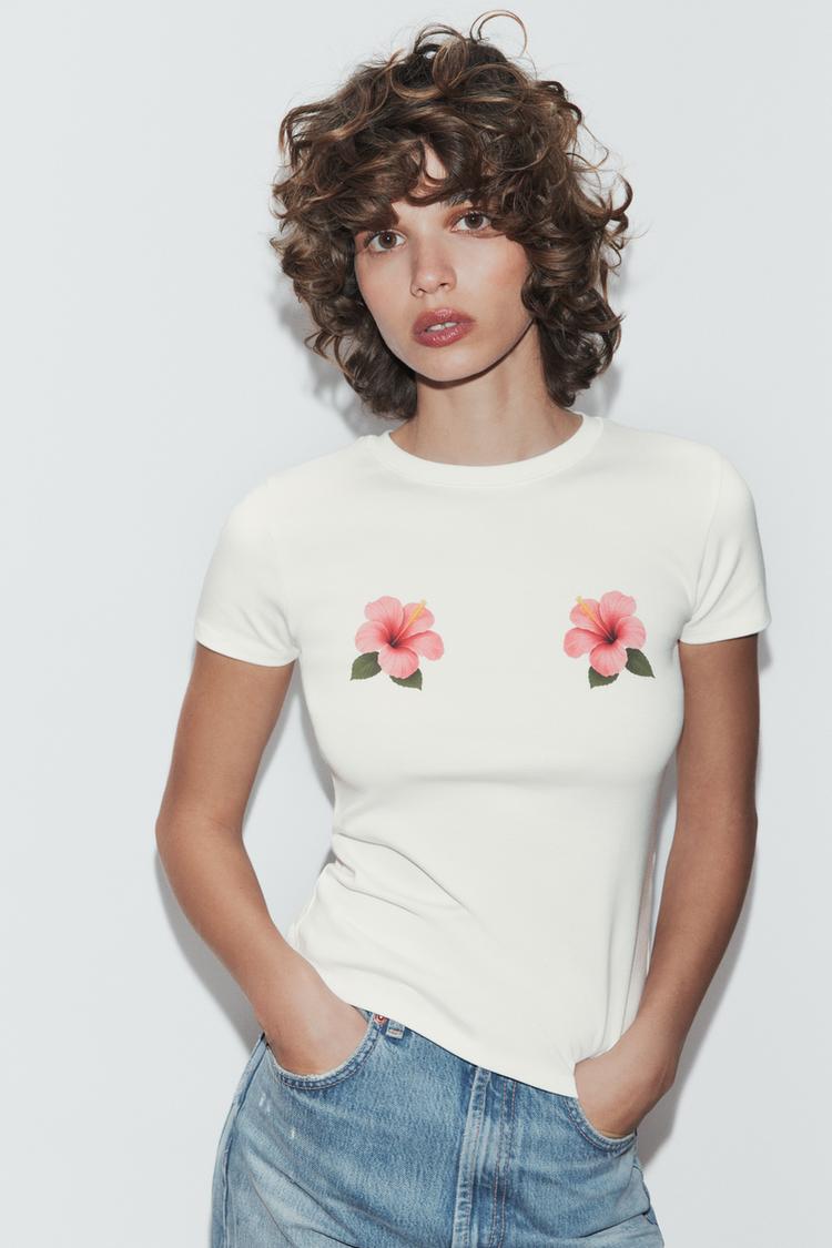 T-SHIRT MANCHES COURTES IMPRIME FLEUR