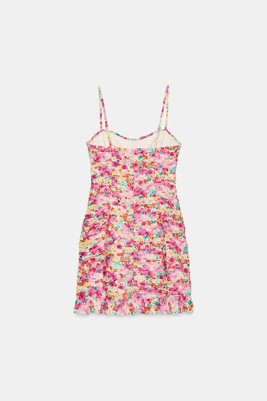 ROBE COURTE DRAPÉE IMPRIMÉ FLEURI