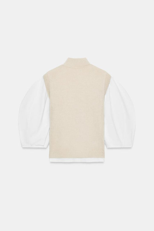 T-SHIRT EN MATIERES VARIEES AVEC CHALECO